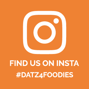 Blank image over orange square of instagram logo with the text Find Us On Insta #Datz4Foodies